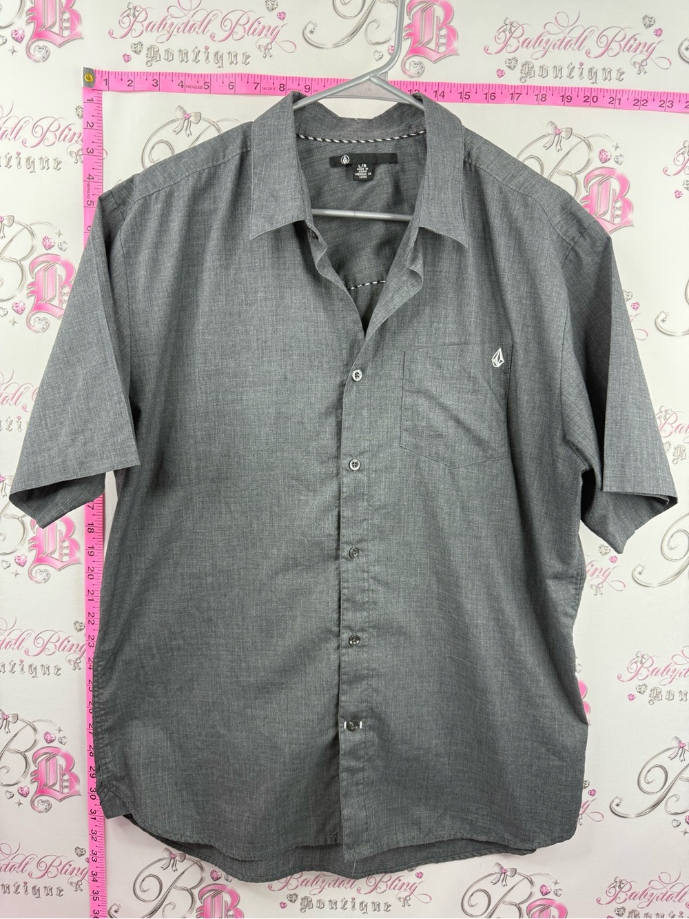 Volcom shirt button up grey Men's Short Sleeve Dress Shirt in Heather Gray